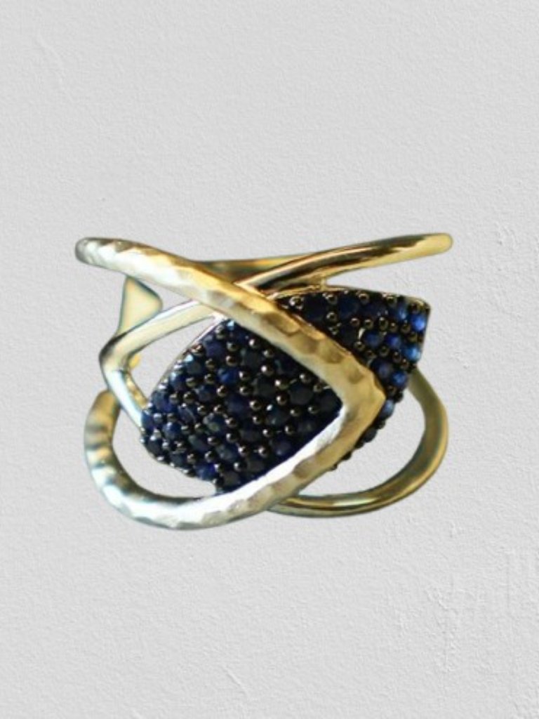 Gabriel Co Souviens 925 Ss Wide Band Blue Sapphire Pave Cluster Ring - Lnc 300$